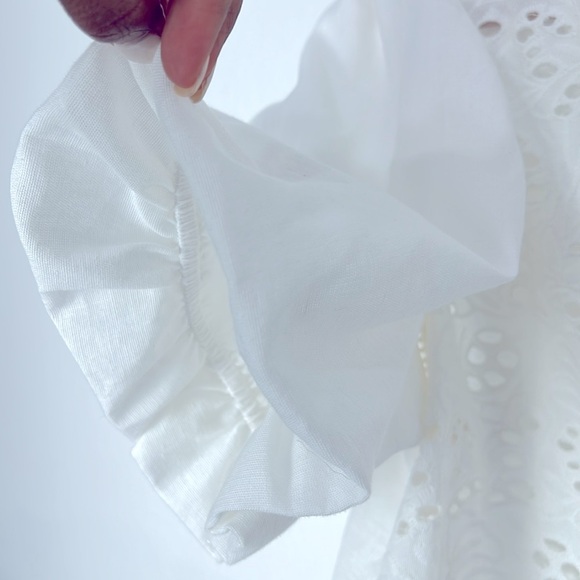Calypso St. Barth White Eyelet Puff Sleeve Crop Cotton Blouse Tie Top Medium - Picture 9 of 10